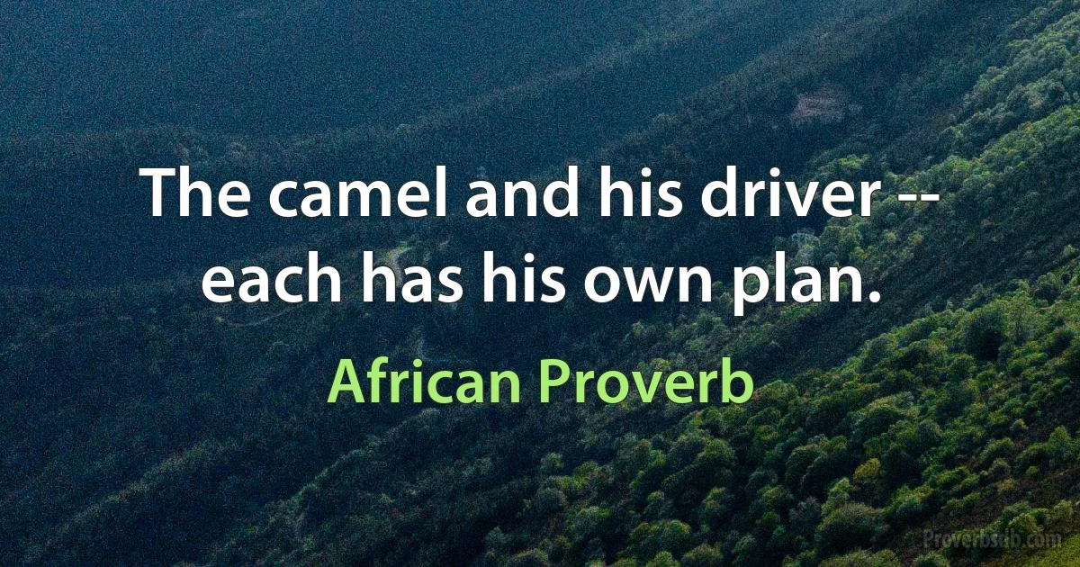 The camel and his driver -- each has his own plan. (African Proverb)