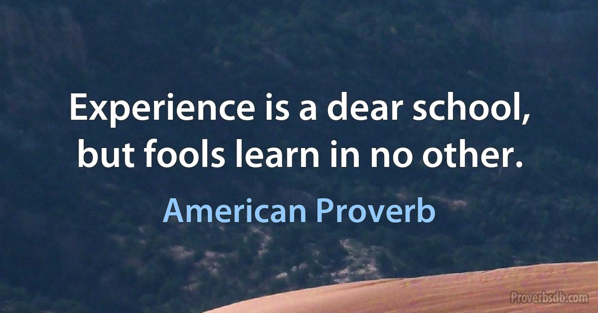 Experience is a dear school, but fools learn in no other. (American Proverb)