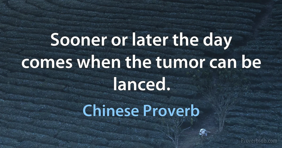 Sooner or later the day comes when the tumor can be lanced. (Chinese Proverb)