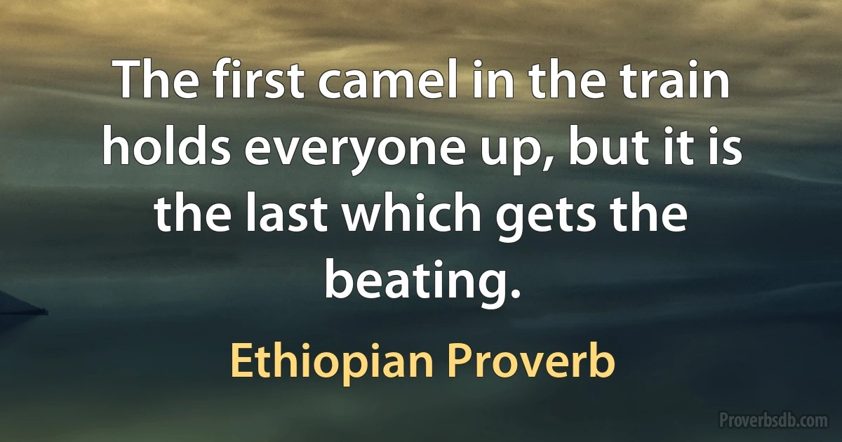 The first camel in the train holds everyone up, but it is the last which gets the beating. (Ethiopian Proverb)