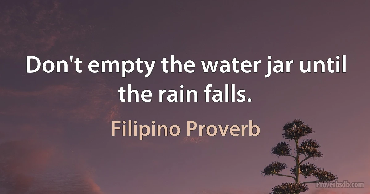 Don't empty the water jar until the rain falls. (Filipino Proverb)