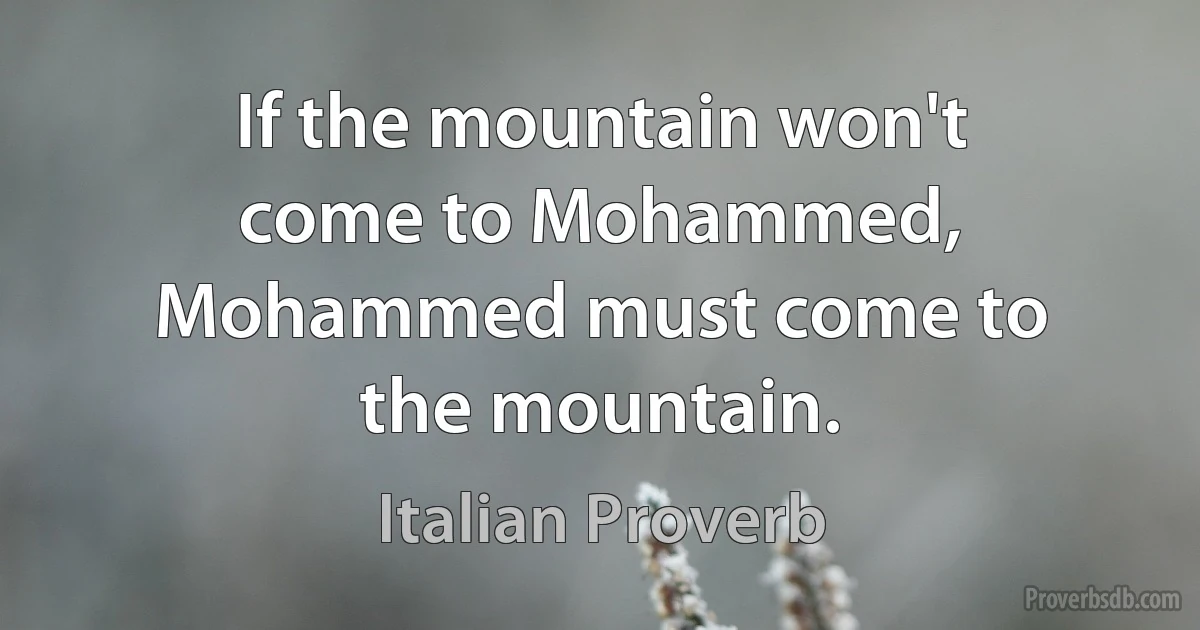 If the mountain won't come to Mohammed, Mohammed must come to the mountain. (Italian Proverb)