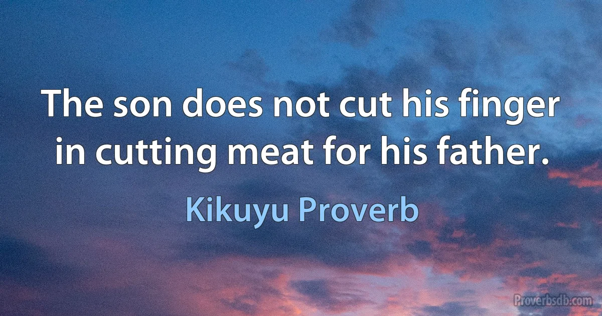 The son does not cut his finger in cutting meat for his father. (Kikuyu Proverb)