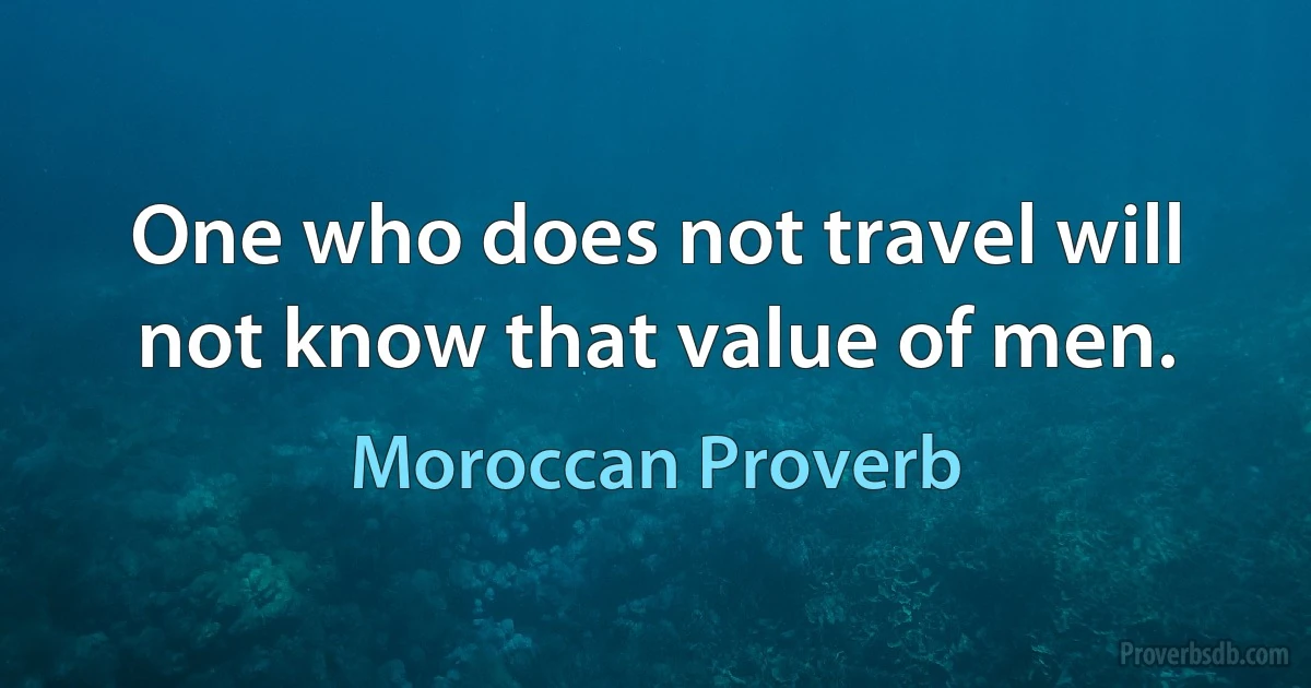 One who does not travel will not know that value of men. (Moroccan Proverb)