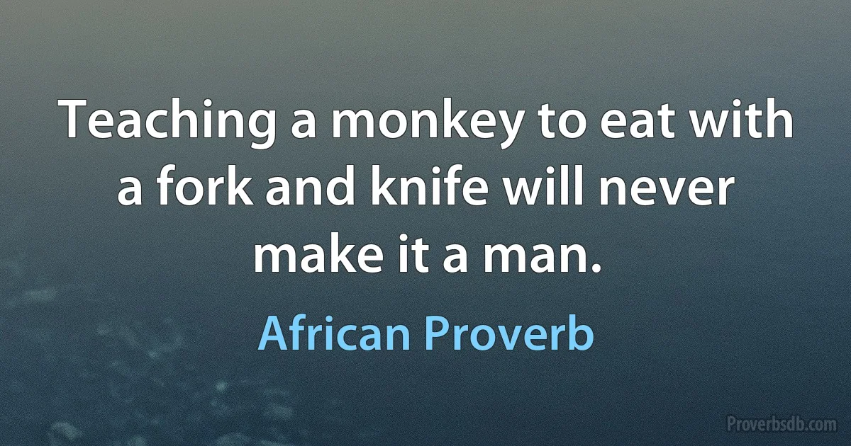 Teaching a monkey to eat with a fork and knife will never make it a man. (African Proverb)