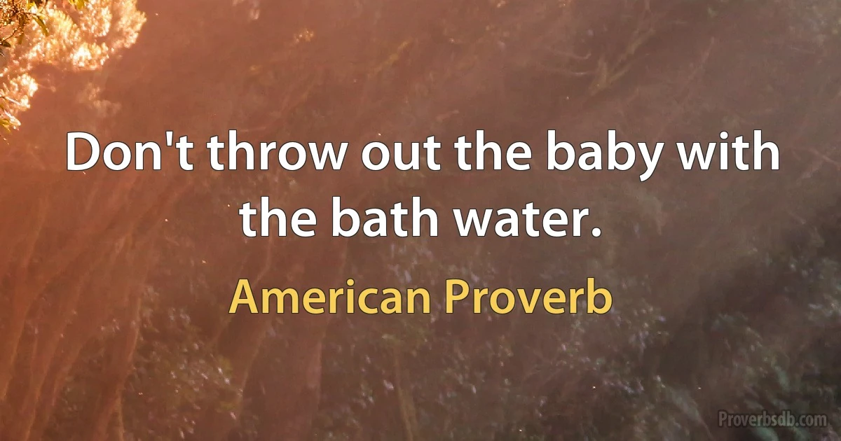 Don't throw out the baby with the bath water. (American Proverb)