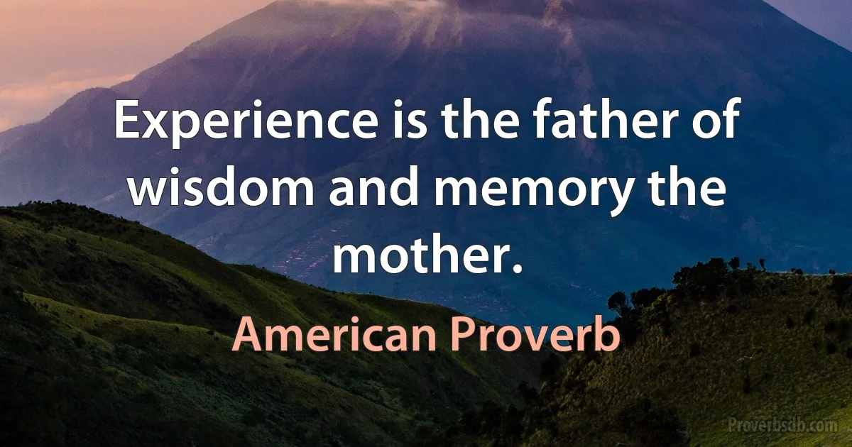 Experience is the father of wisdom and memory the mother. (American Proverb)