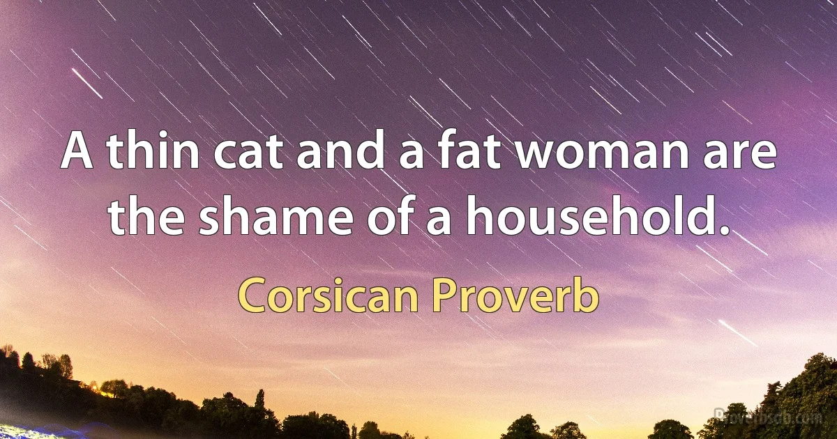 A thin cat and a fat woman are the shame of a household. (Corsican Proverb)