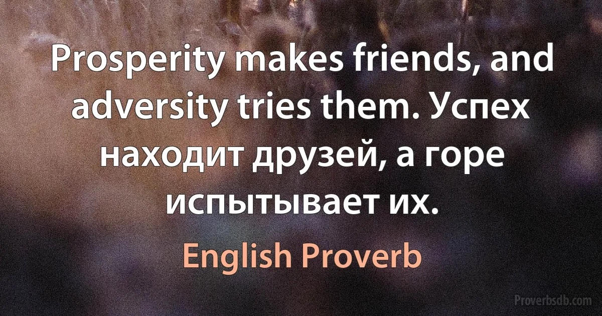 Prosperity makes friends, and adversity tries them. Успех находит друзей, а горе испытывает их. (English Proverb)