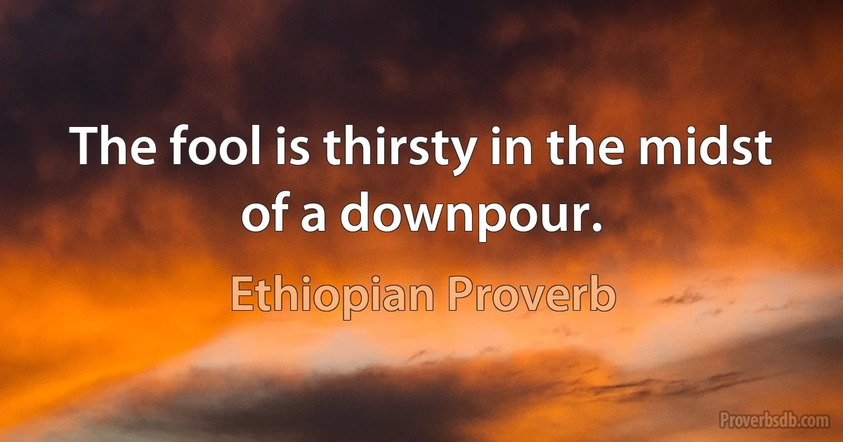 The fool is thirsty in the midst of a downpour. (Ethiopian Proverb)