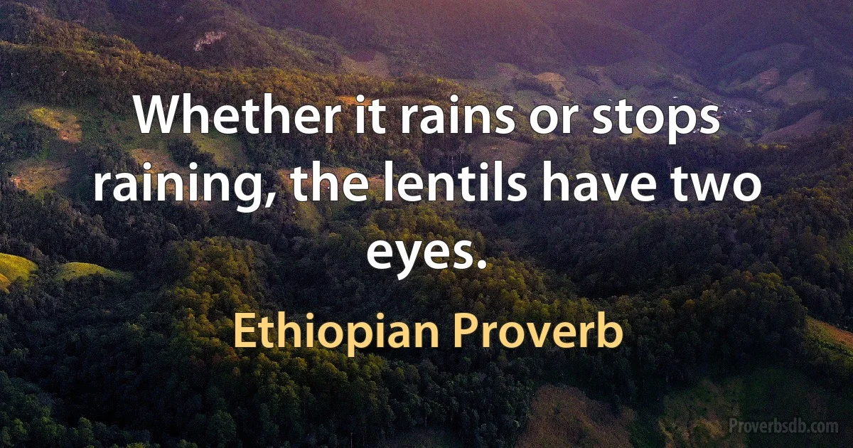 Whether it rains or stops raining, the lentils have two eyes. (Ethiopian Proverb)