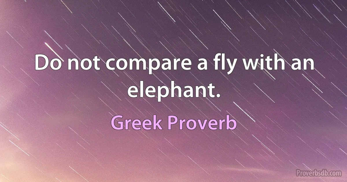 Do not compare a fly with an elephant. (Greek Proverb)