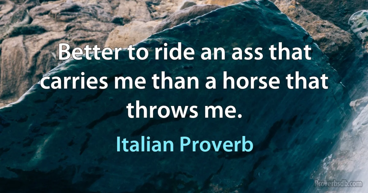 Better to ride an ass that carries me than a horse that throws me. (Italian Proverb)