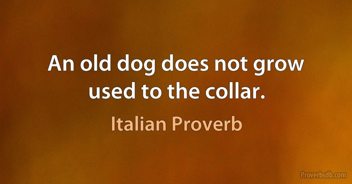 An old dog does not grow used to the collar. (Italian Proverb)