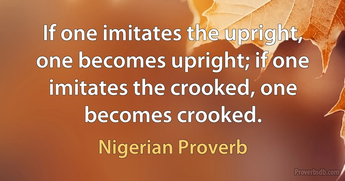 If one imitates the upright, one becomes upright; if one imitates the crooked, one becomes crooked. (Nigerian Proverb)