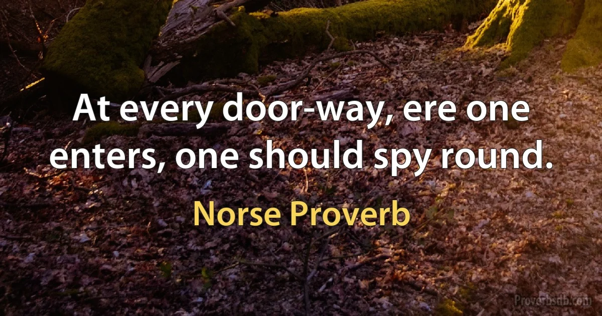 At every door-way, ere one enters, one should spy round. (Norse Proverb)