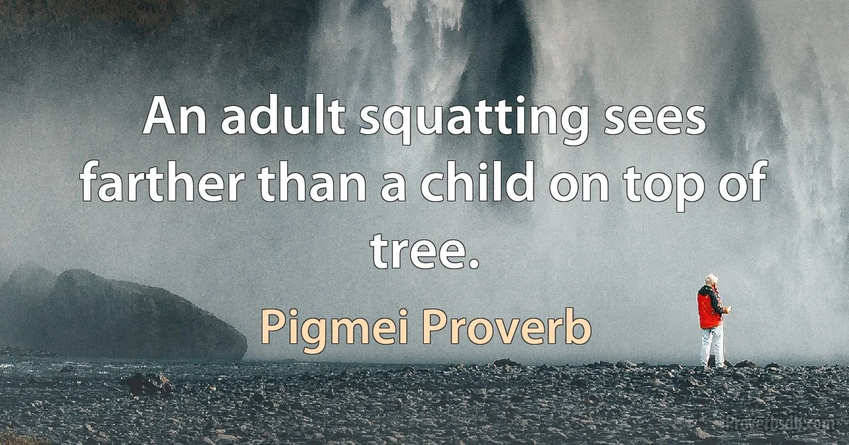 An adult squatting sees farther than a child on top of tree. (Pigmei Proverb)