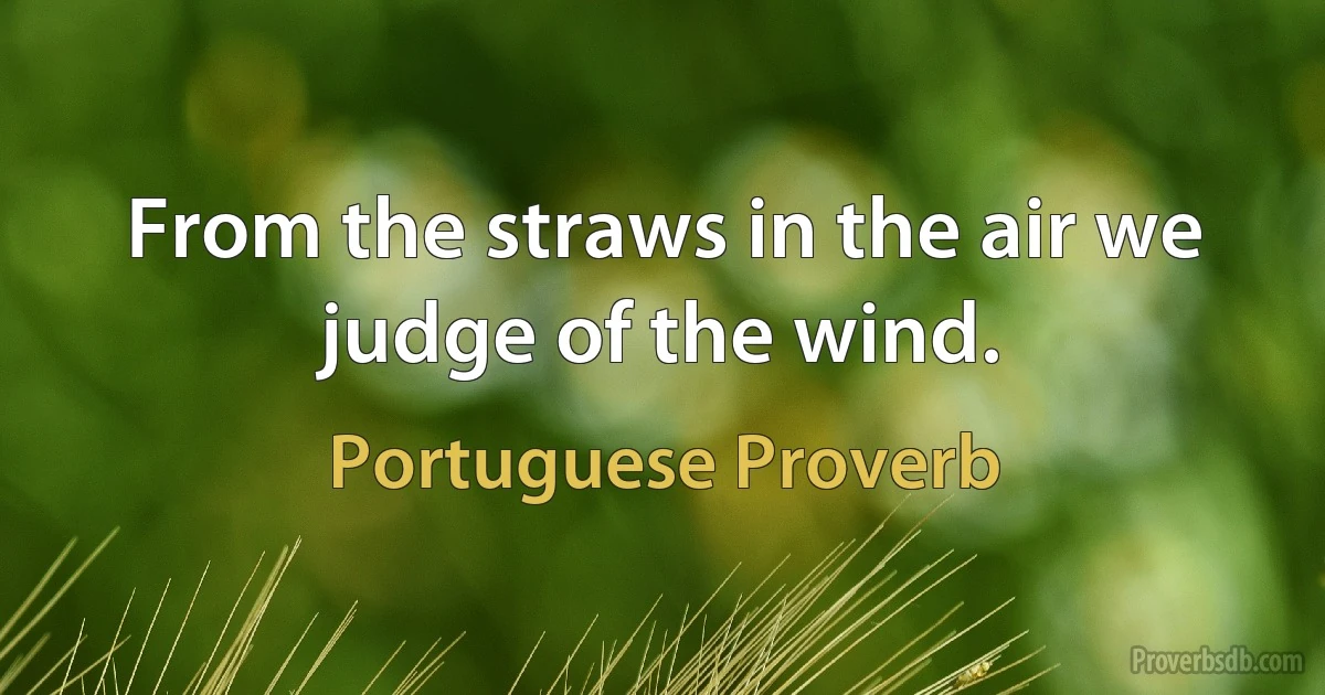 From the straws in the air we judge of the wind. (Portuguese Proverb)