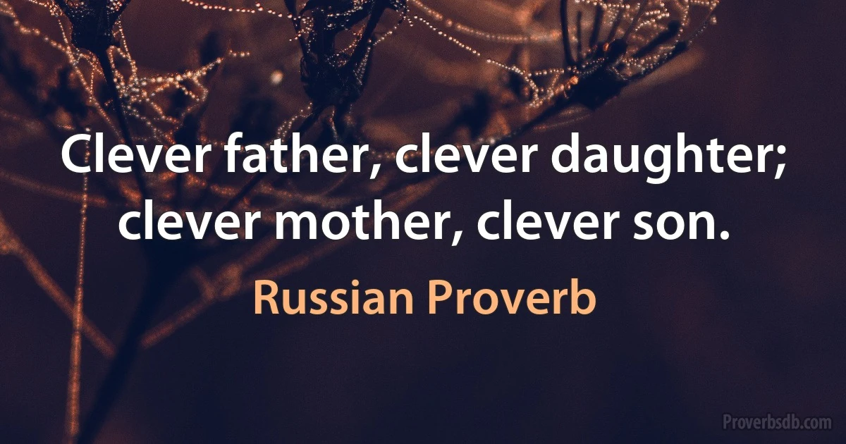 Clever father, clever daughter; clever mother, clever son. (Russian Proverb)