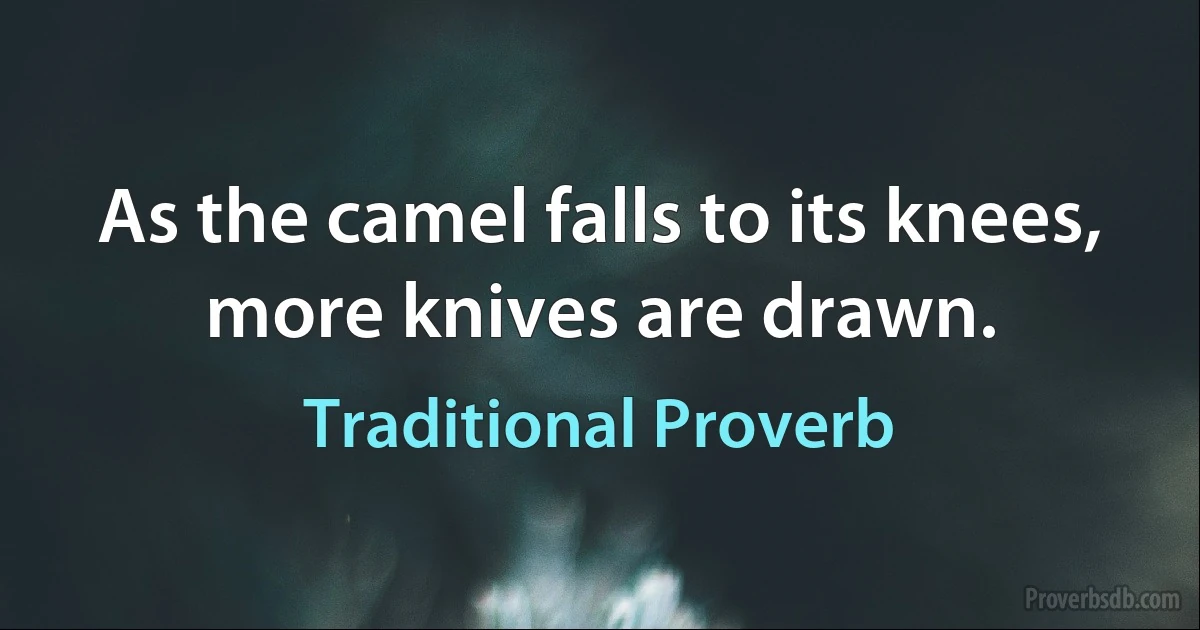 As the camel falls to its knees, more knives are drawn. (Traditional Proverb)