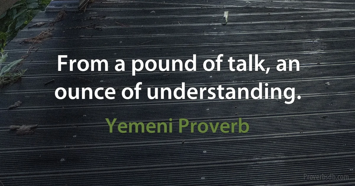 From a pound of talk, an ounce of understanding. (Yemeni Proverb)