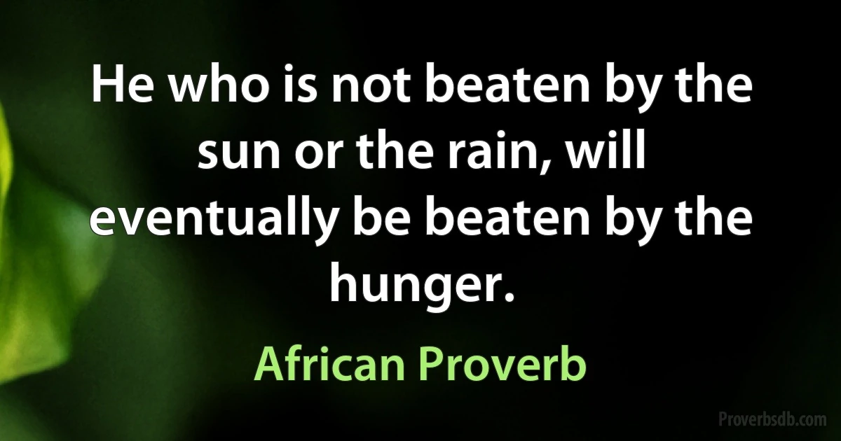 He who is not beaten by the sun or the rain, will eventually be beaten by the hunger. (African Proverb)