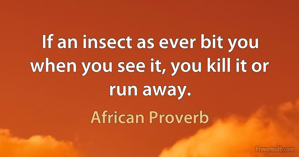 If an insect as ever bit you when you see it, you kill it or run away. (African Proverb)