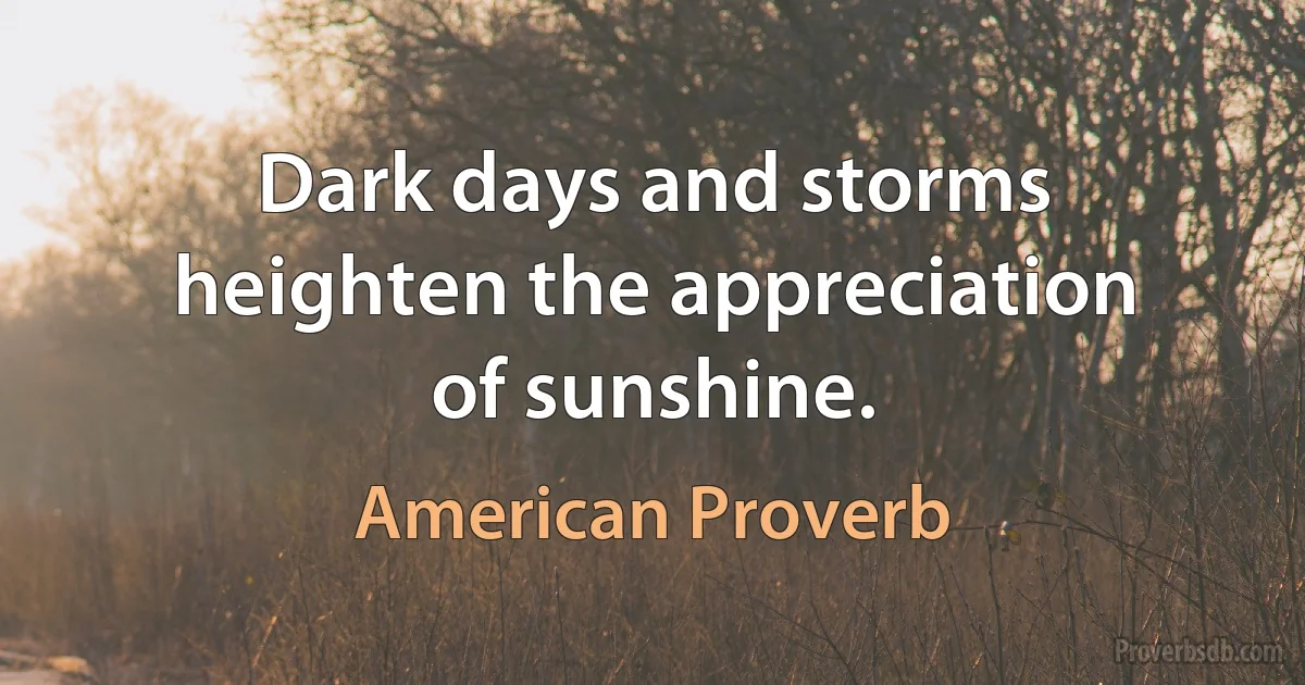 Dark days and storms heighten the appreciation of sunshine. (American Proverb)