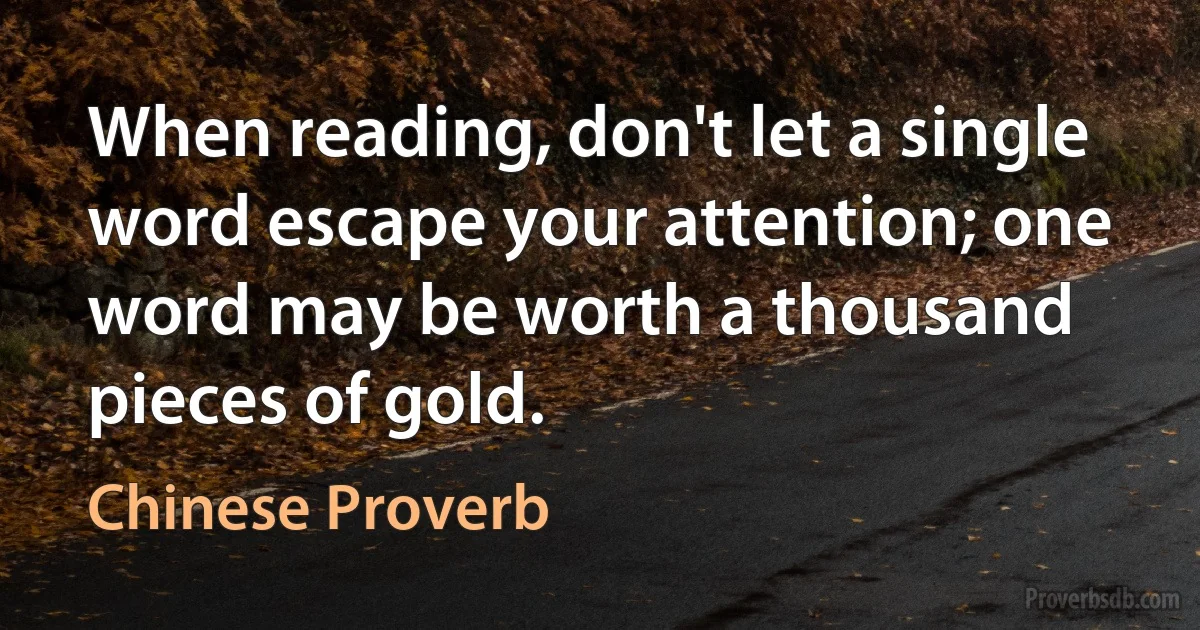 When reading, don't let a single word escape your attention; one word may be worth a thousand pieces of gold. (Chinese Proverb)