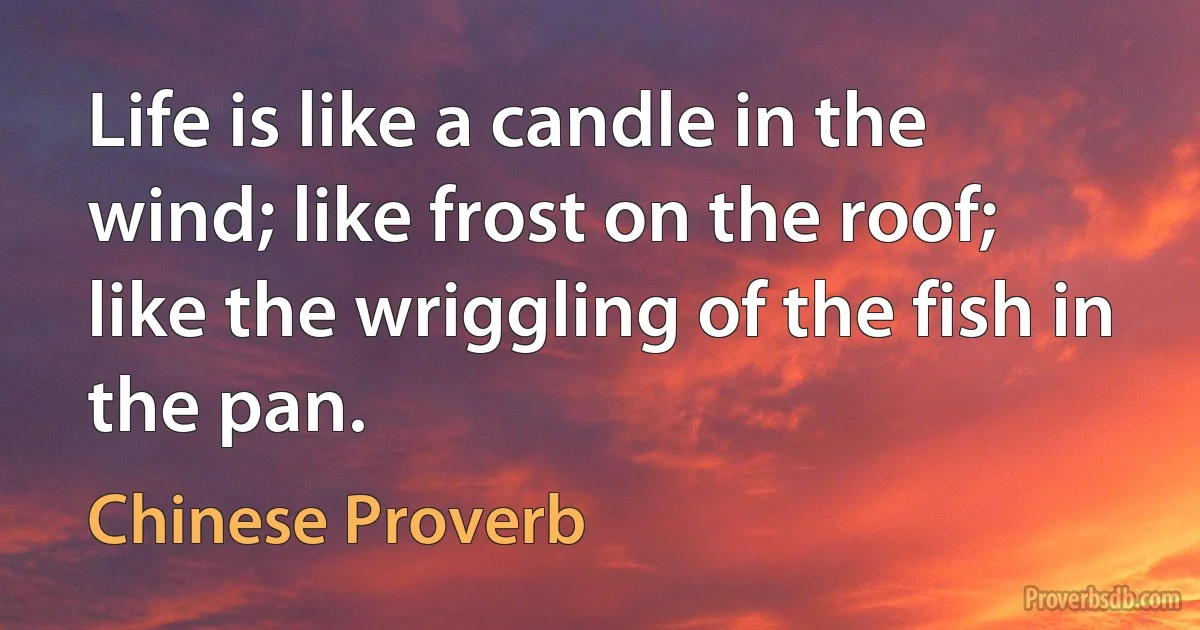 Life is like a candle in the wind; like frost on the roof; like the wriggling of the fish in the pan. (Chinese Proverb)