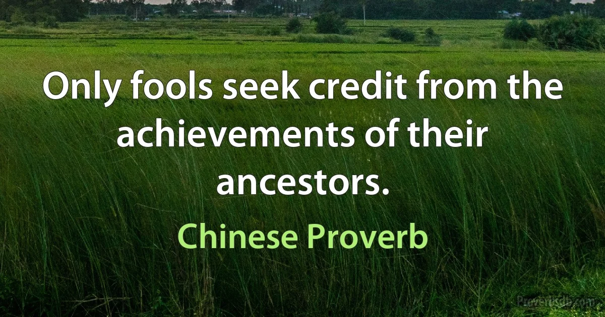 Only fools seek credit from the achievements of their ancestors. (Chinese Proverb)