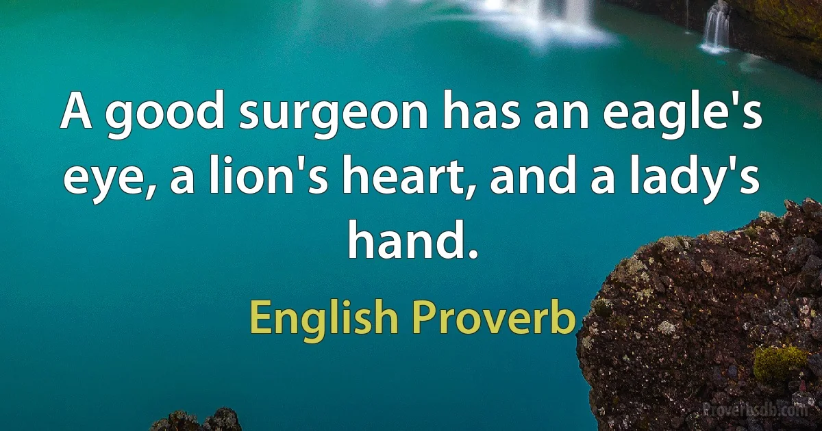 A good surgeon has an eagle's eye, a lion's heart, and a lady's hand. (English Proverb)