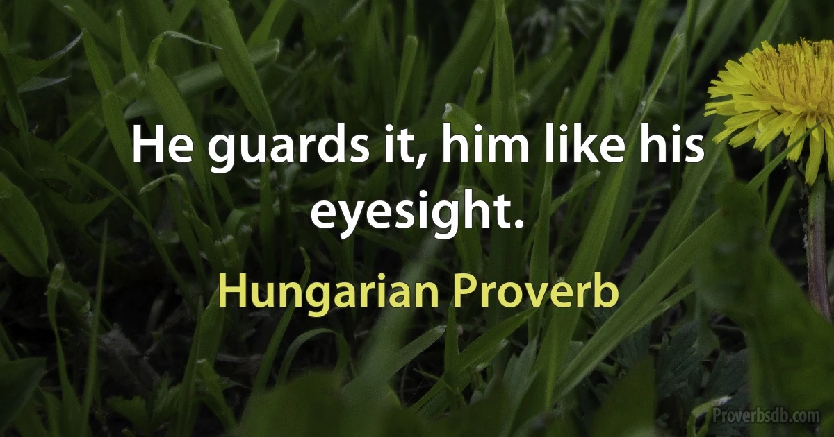 He guards it, him like his eyesight. (Hungarian Proverb)