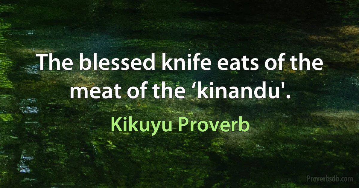 The blessed knife eats of the meat of the ‘kinandu'. (Kikuyu Proverb)