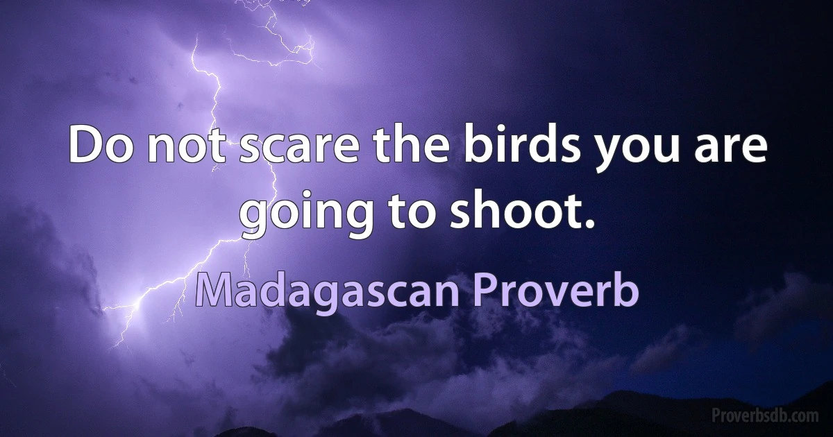 Do not scare the birds you are going to shoot. (Madagascan Proverb)