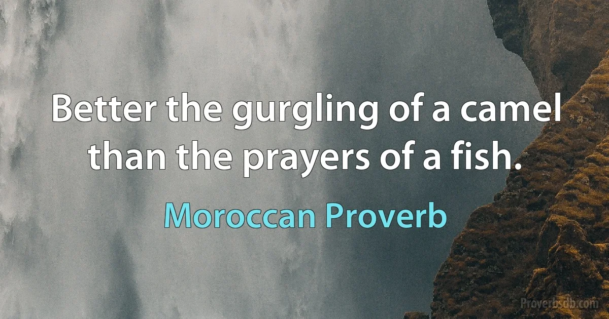 Better the gurgling of a camel than the prayers of a fish. (Moroccan Proverb)