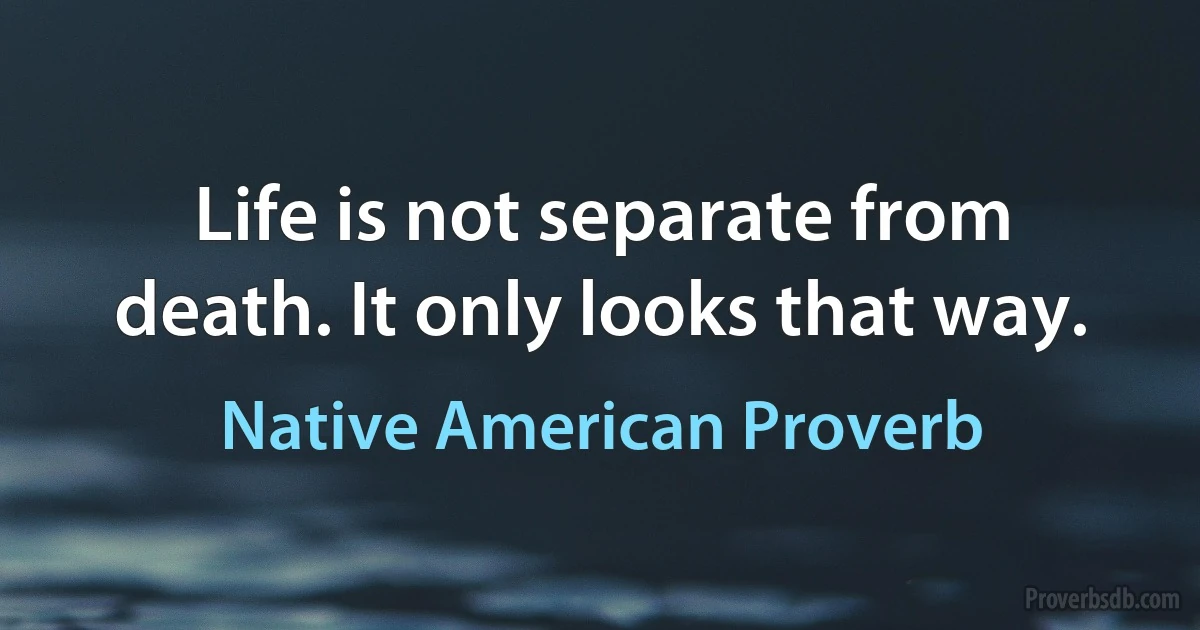 Life is not separate from death. It only looks that way. (Native American Proverb)