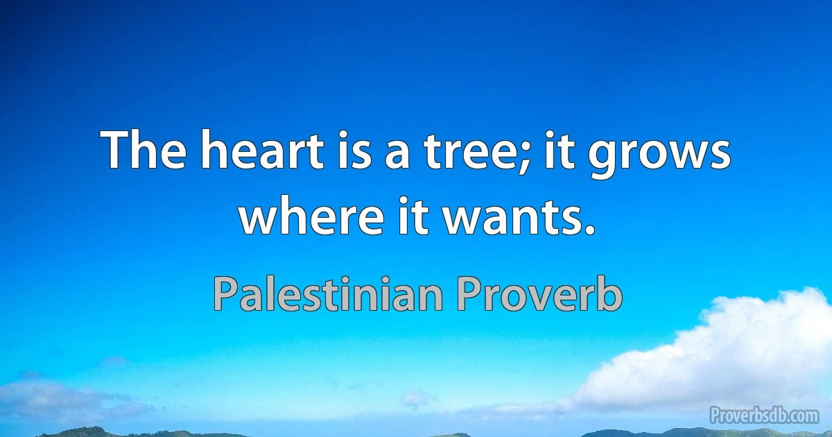 The heart is a tree; it grows where it wants. (Palestinian Proverb)