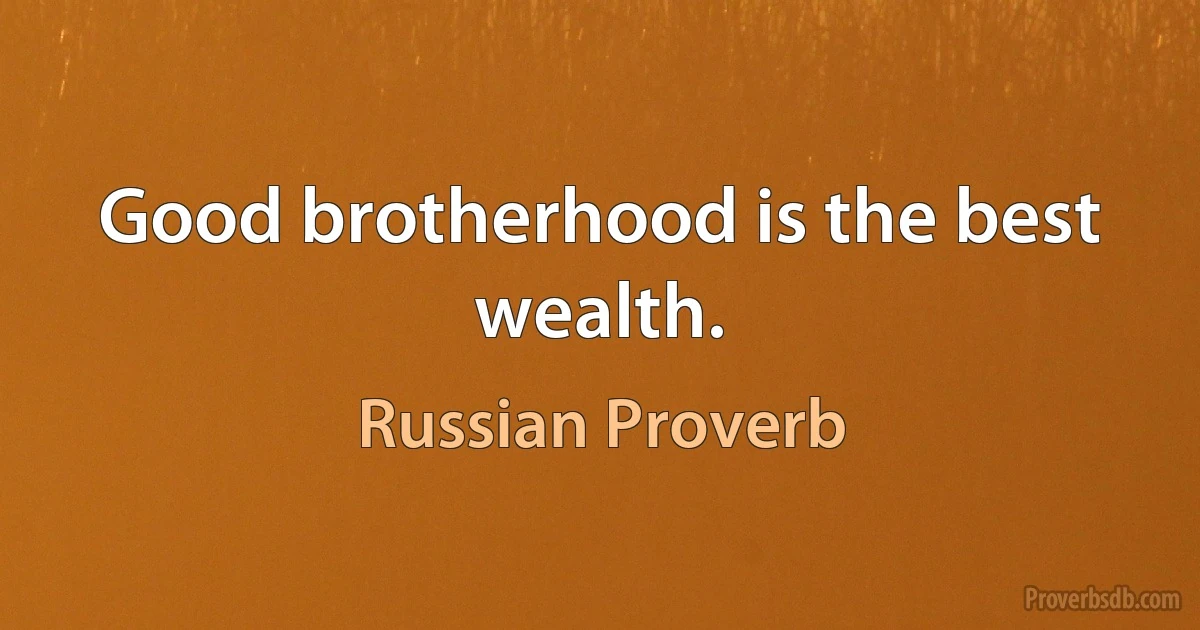 Good brotherhood is the best wealth. (Russian Proverb)