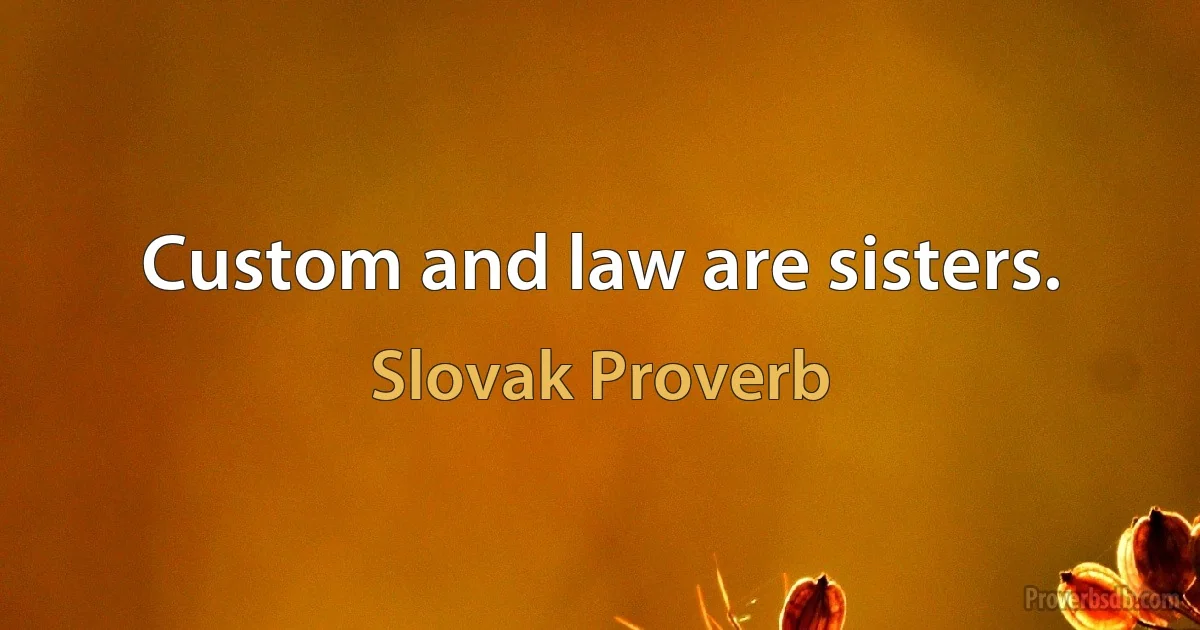 Custom and law are sisters. (Slovak Proverb)