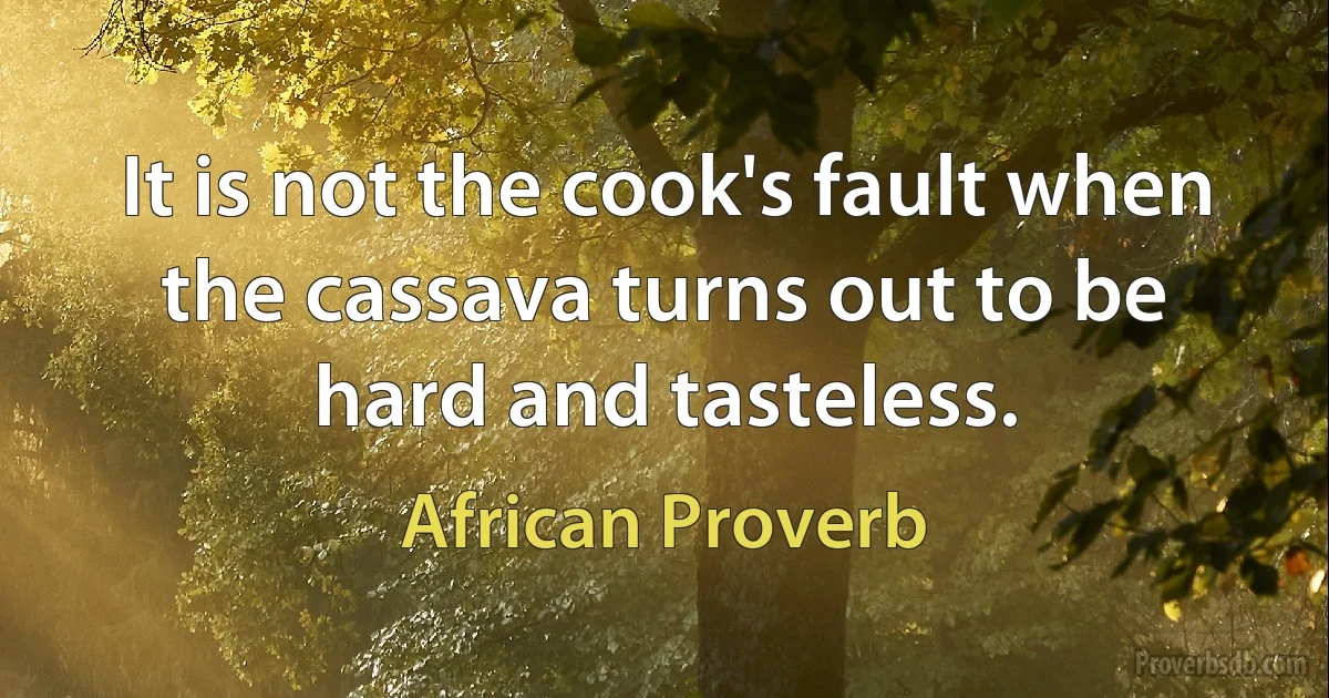 It is not the cook's fault when the cassava turns out to be hard and tasteless. (African Proverb)