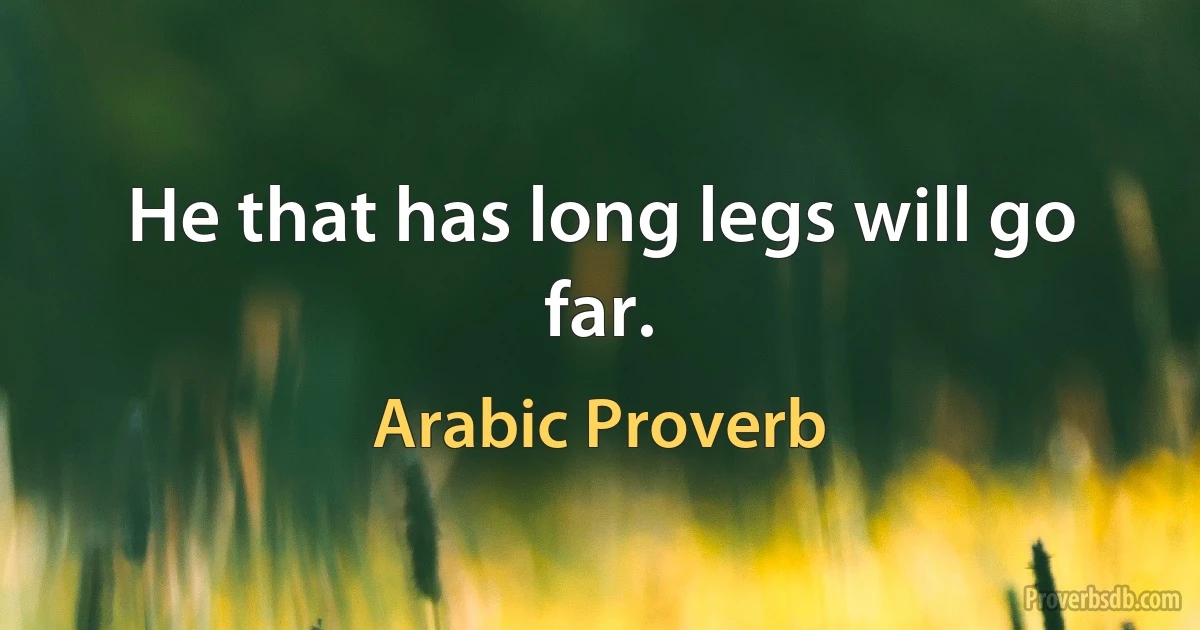 He that has long legs will go far. (Arabic Proverb)