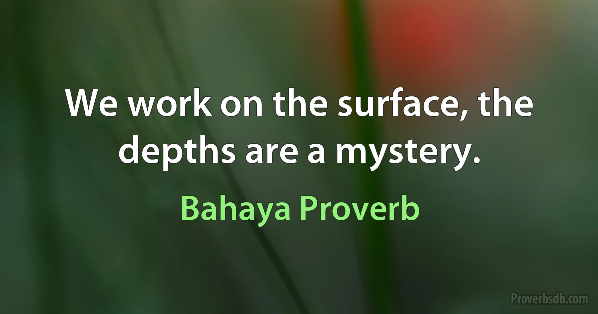 We work on the surface, the depths are a mystery. (Bahaya Proverb)