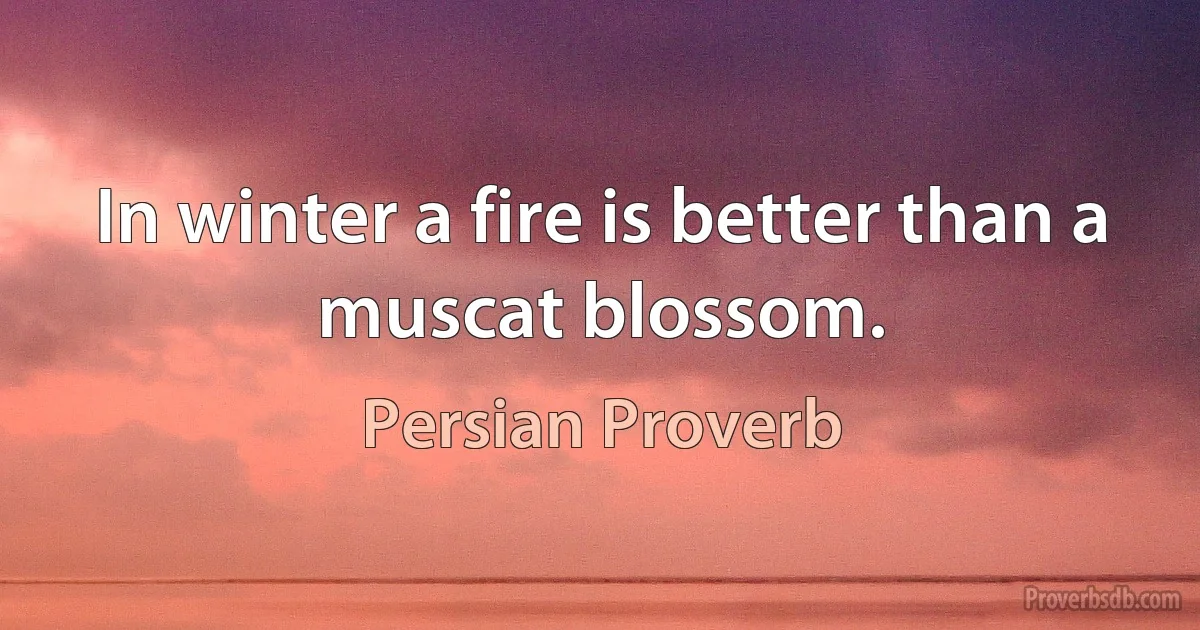 In winter a fire is better than a muscat blossom. (Persian Proverb)