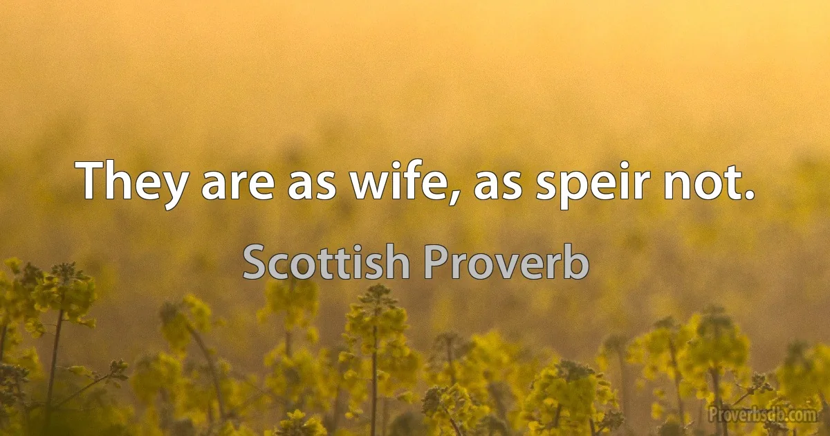 They are as wife, as speir not. (Scottish Proverb)