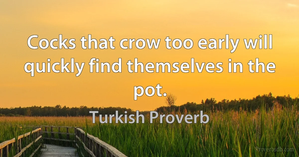 Cocks that crow too early will quickly find themselves in the pot. (Turkish Proverb)