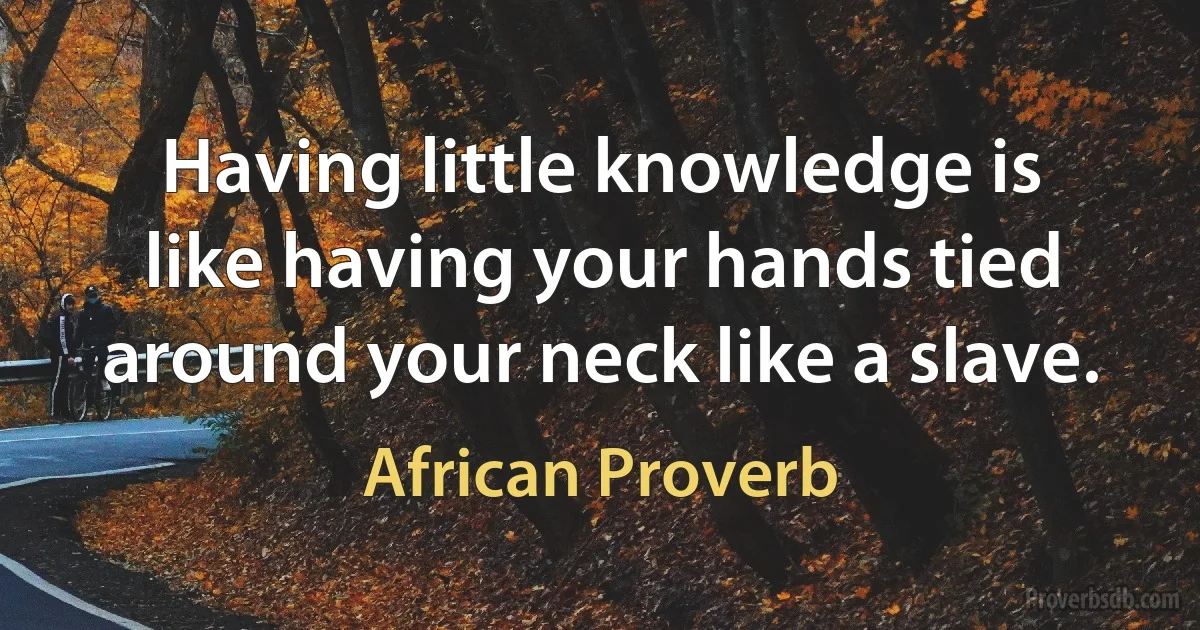 Having little knowledge is like having your hands tied around your neck like a slave. (African Proverb)