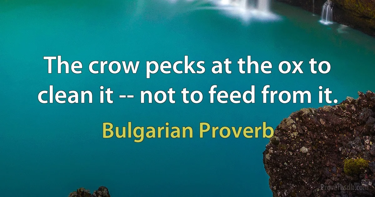 The crow pecks at the ox to clean it -- not to feed from it. (Bulgarian Proverb)