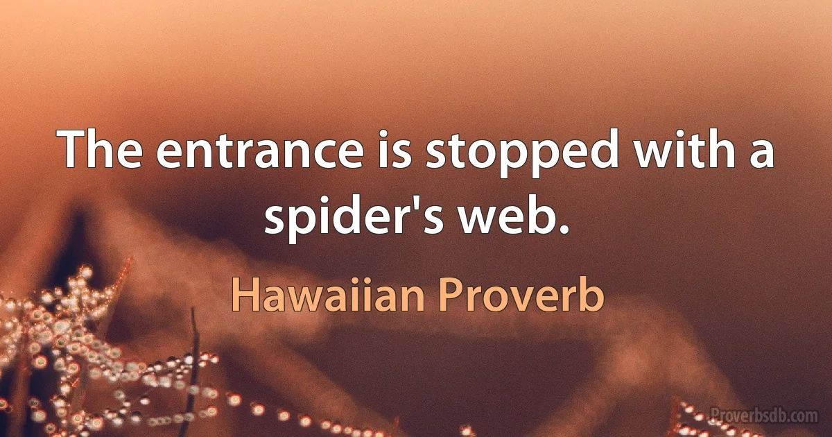 The entrance is stopped with a spider's web. (Hawaiian Proverb)