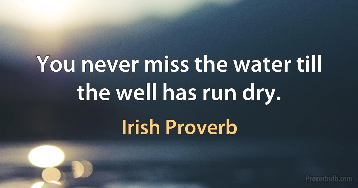 You never miss the water till the well has run dry. (Irish Proverb)